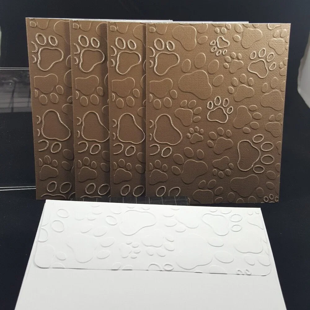 Dog Paw Embossed Note Cards Pack w/Envelopes, Set of 4 in‎ Brown